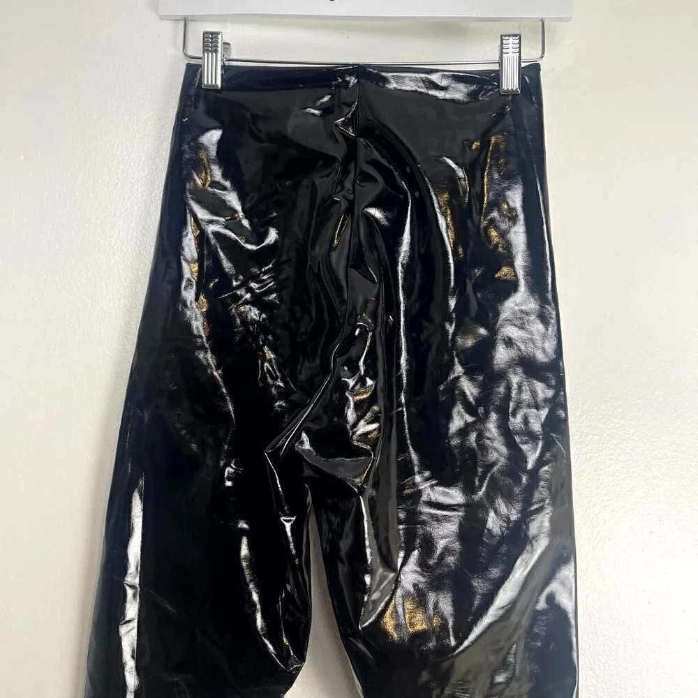 COMMANDO Control Top Faux Patent Leather Leggings in Black Size Small